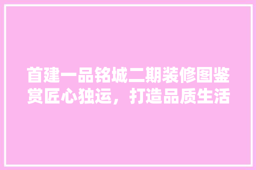首建一品铭城二期装修图鉴赏匠心独运，打造品质生活新标杆  第1张