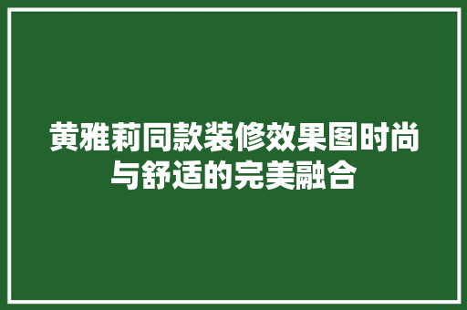 黄雅莉同款装修效果图时尚与舒适的完美融合