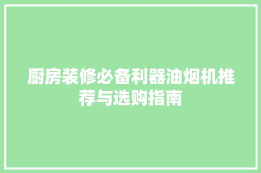 厨房装修必备利器油烟机推荐与选购指南
