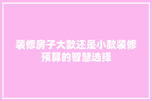 装修房子大款还是小款装修预算的智慧选择  第1张
