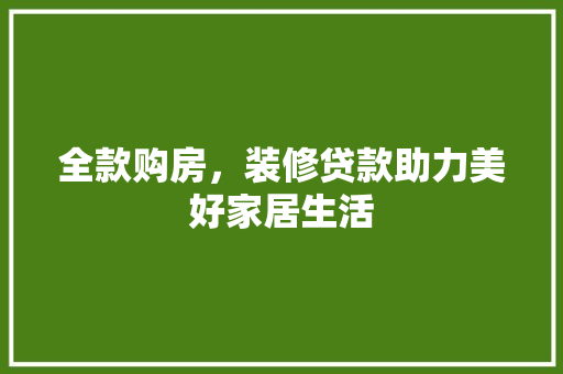 全款购房，装修贷款助力美好家居生活