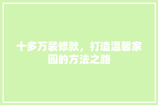 十多万装修款，打造温馨家园的方法之路
