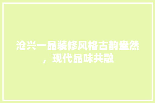 沧兴一品装修风格古韵盎然，现代品味共融