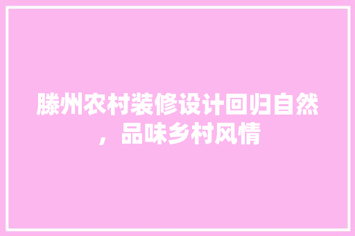 滕州农村装修设计回归自然，品味乡村风情