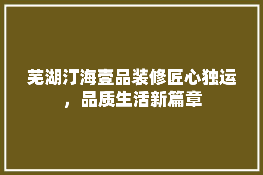 芜湖汀海壹品装修匠心独运，品质生活新篇章  第1张