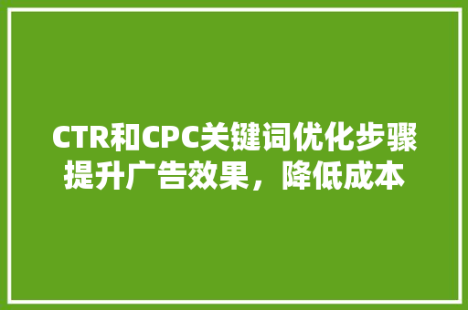 CTR和CPC关键词优化步骤提升广告效果，降低成本