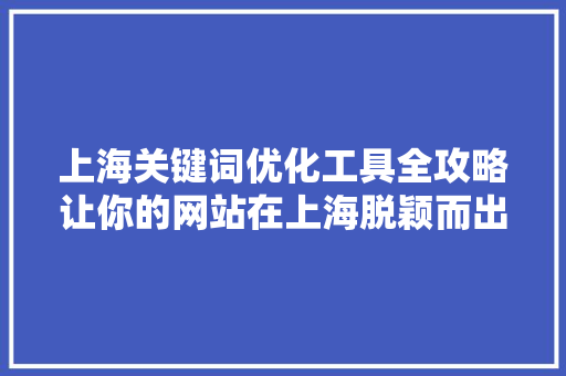 上海关键词优化工具全攻略让你的网站在上海脱颖而出