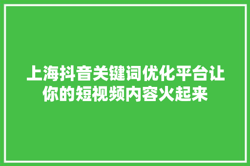 上海抖音关键词优化平台让你的短视频内容火起来